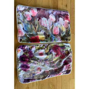 Judy Buswell Pillow Sham Covers Watercolor Pansies Lot of 2 Tulips Floral